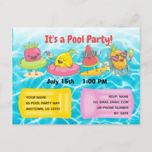 Its a Pool Party Invitation Postcard