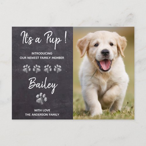 Its a Pup New Pet Puppy Dog Announcement Postcard