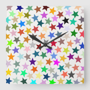 It's a Rainbow Party, Multi-Colored Stars Pattern Square Wall Clock
