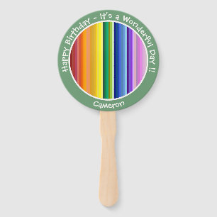 It's a Rainbow Party, Multi-Colored Stripe Pattern Hand Fan