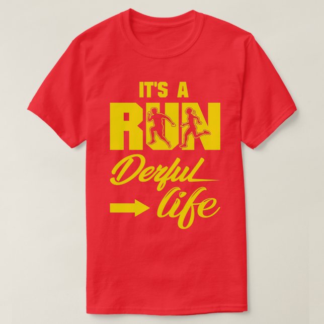 Its A Run Derful Life Running Quotes Yellow Black  T-Shirt (Design Front)