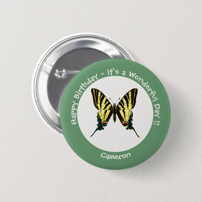 It's a Scarce Swallowtail Butterfly Birthday Party Button (Front & Back)