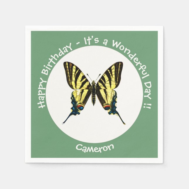 It's a Scarce Swallowtail Butterfly Birthday Party Napkins (Front)