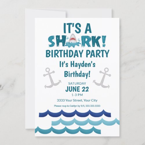 Its a Shark Birthday Party Invitation