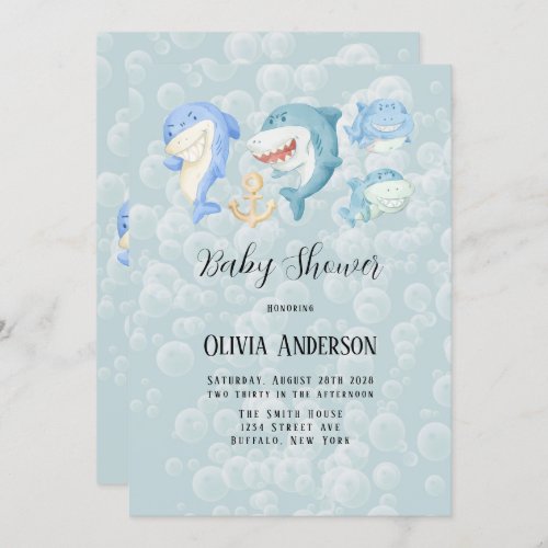 Its a Shark with Bubbles Baby Shower Invitation