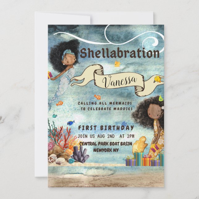 Its a Shellabration Birthday Invitation Card (Front)