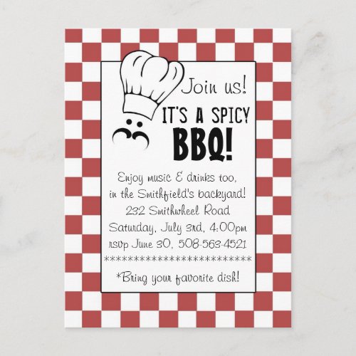 Its a Spicy BBQ Invitation Postcard