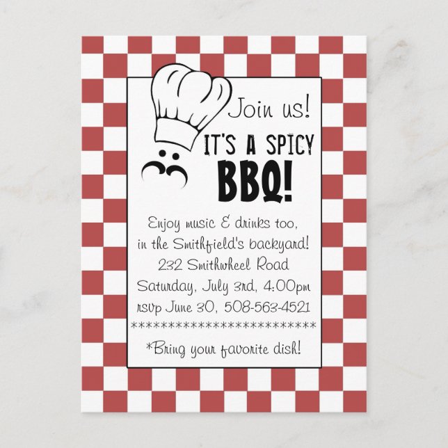 It's a Spicy BBQ! Invitation Postcard (Front)