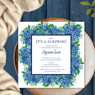 It's a Surprise 21st Birthday Party Blue Hydrangea Invitation