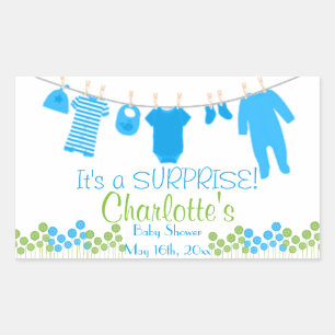 It's A SURPRISE! Clothesline Baby Shower Rectangular Sticker