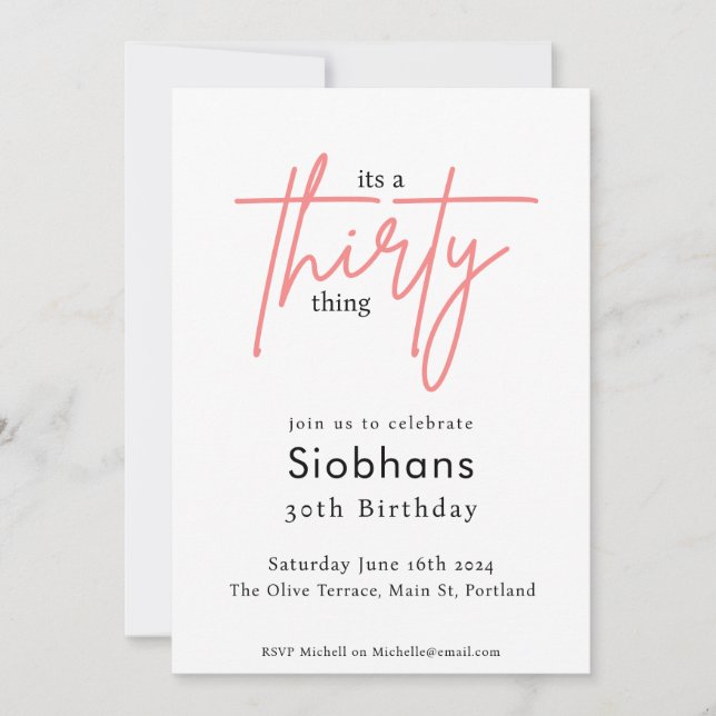 its a thirty thing 30th birthday elegant stylish invitation (Front)
