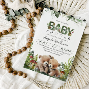 Its a Twins Adventure Woodland Bears Baby Shower Invitation