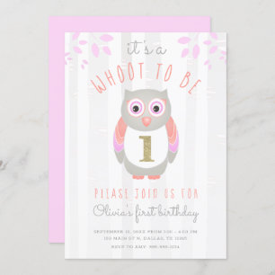 It's a Whoot to be One Woodland Owl 1st Birthday Invitation