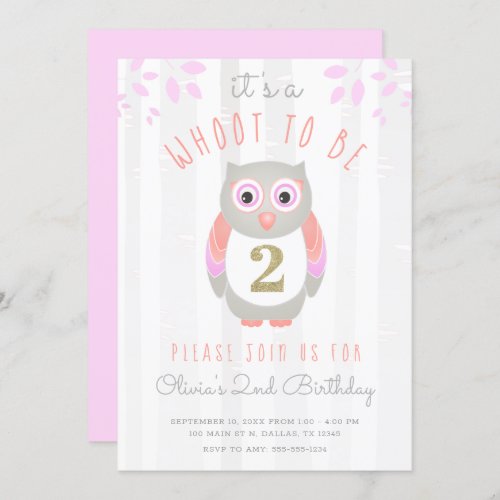 Its a Whoot to be Two Woodland Owl 2nd Birthday Invitation