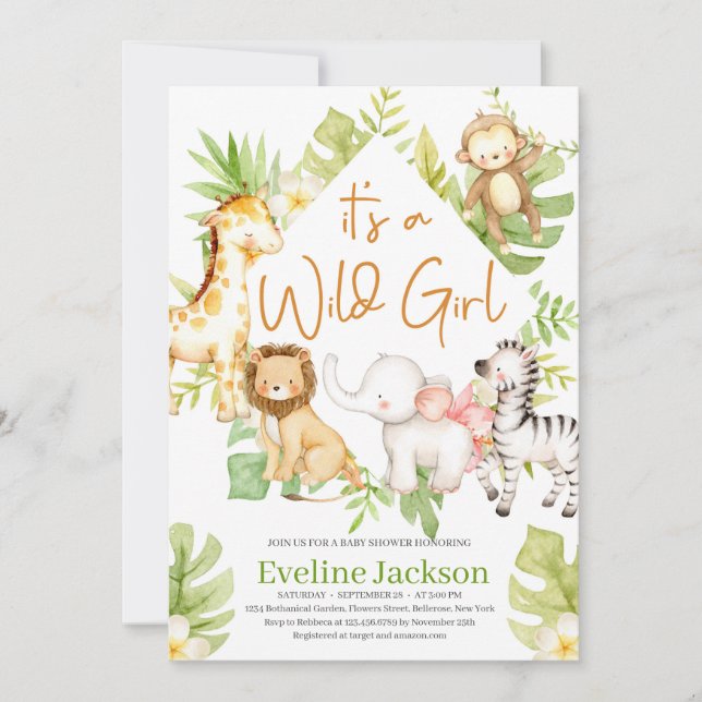 It''s A Wild Girl baby Shower Invitation Animals (Front)