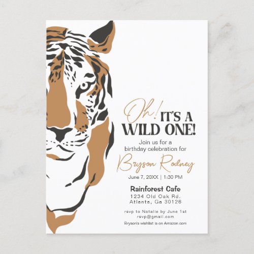 Its a wild one jungle tiger first birthday invite