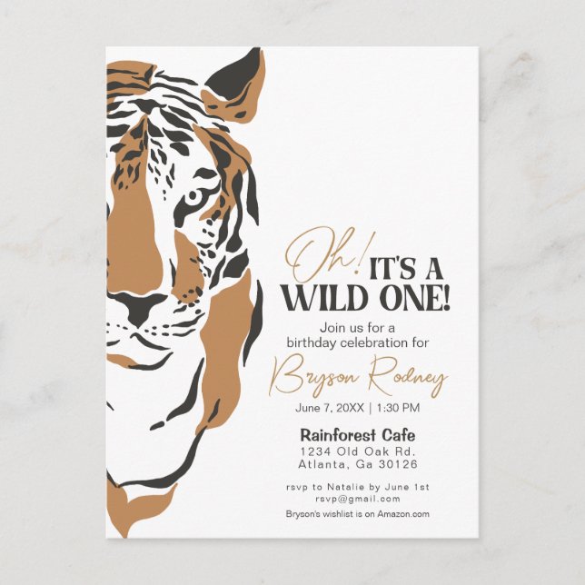 Its a wild one jungle tiger first birthday invite (Front)
