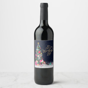 It's a Winederful Life Glam Girly Christmas Tree Wine Label
