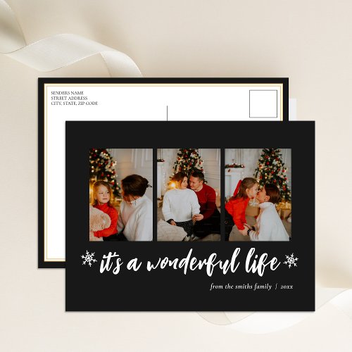 Its A Wonderful Life Black Christmas 3 Photo Holiday Postcard