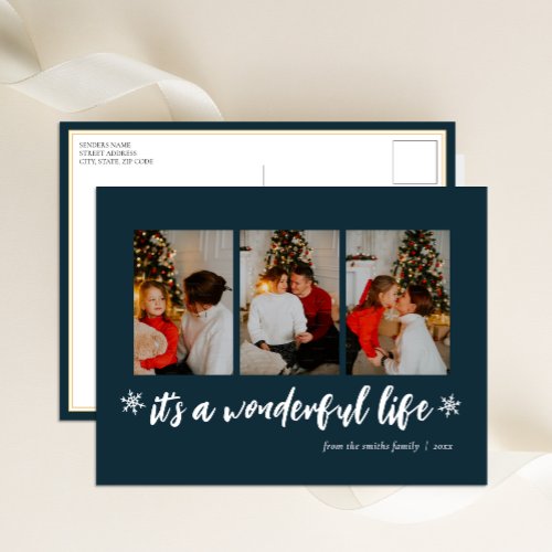 Its A Wonderful Life Blue Christmas Photo Collage Holiday Postcard