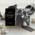 It's A Wonderful Life Elegant Christmas Photo Gold Foil Holiday Card<br><div class="desc">This festive and elegant design features retro typography and a chic black background. The greeting says "It's a wonderful life" in raised foil. The backer features a delicate star pattern (and is removable if desired). This design will accommodate a square photo in black & white or color. The background colors,...</div>