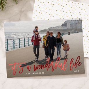Its a Wonderful Life Family Photo Modern Red Foil Holiday Card