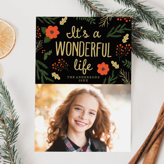 It's A Wonderful Life Floral Photo Holiday Card (Creator Uploaded)