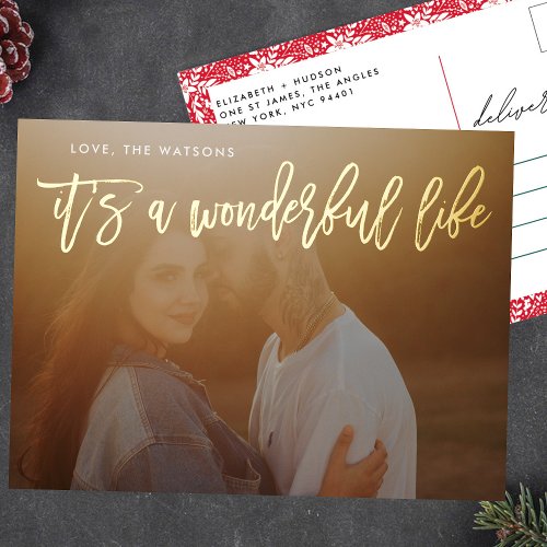 Its a Wonderful Life GOLD Christmas Foil Holiday Postcard
