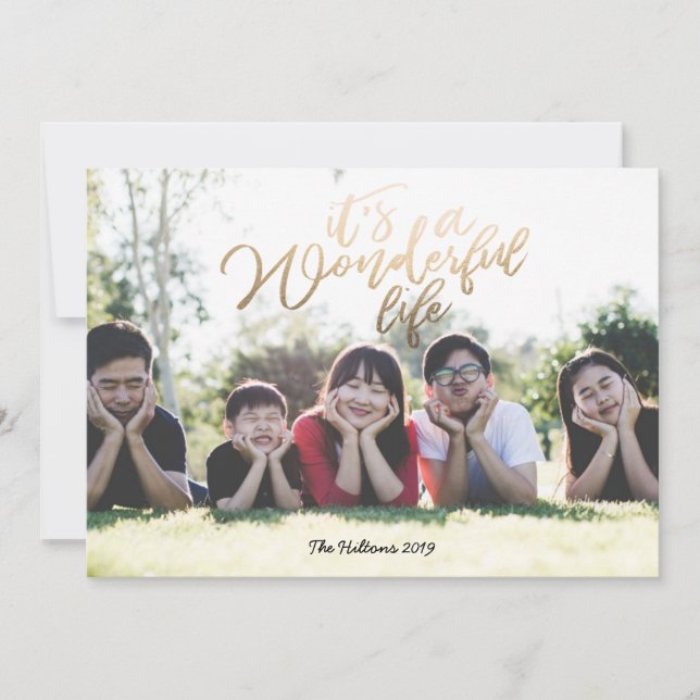 it's a Wonderful life Gold Foil Christmas Photo Holiday Card (Front)