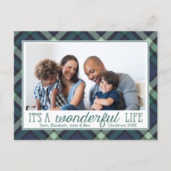 It's A Wonderful Life | Green And Navy Tartan Holi Holiday Postcard by NoteworthyPrintables at Zazzle