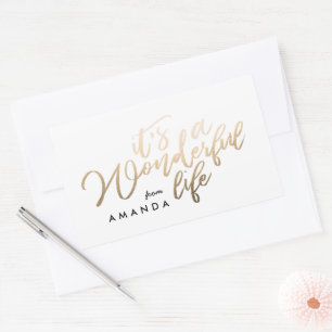 It's a Wonderful life Lettering Gold Foil Rectangular Sticker