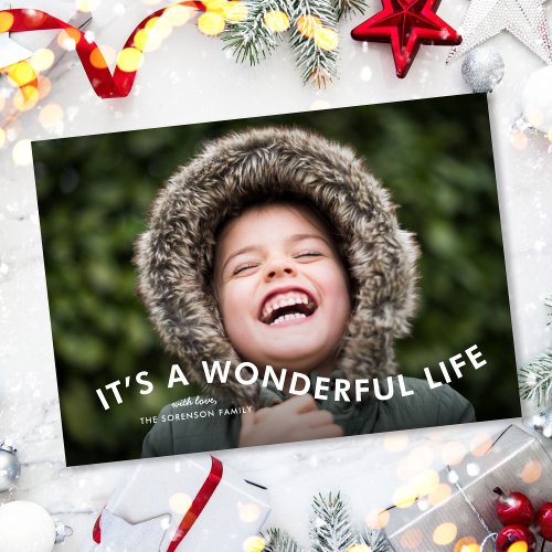 Its a Wonderful Life Modern Type Photo Holiday Card