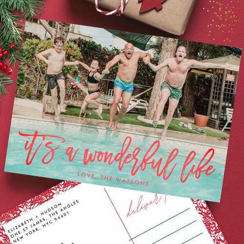 Its a Wonderful Life Red Christmas Holiday Postcard