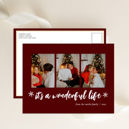 Its A Wonderful Life Red Christmas Photo Collage Holiday Postcard