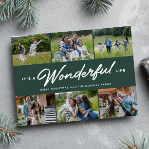 It's a wonderful life six photo green Christmas Holiday Card