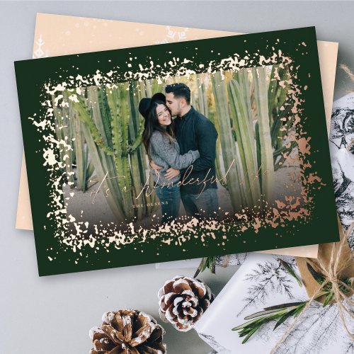 Its A Wonderful Life Stylish Sparkles Frame Photo Foil Holiday Card