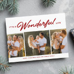 It's a wonderful life three photo red Christmas Holiday Card<br><div class="desc">This festive red holiday card features a unique "it's a wonderful life" type treatment along with three photos and a custom greeting. The red type color is classic and coordinates well with a variety of photos. This holiday card is great as a family Christmas card, a couple's Christmas card and...</div>