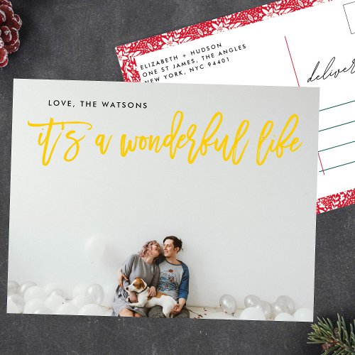 Its a Wonderful Life Yellow Christmas Holiday Postcard