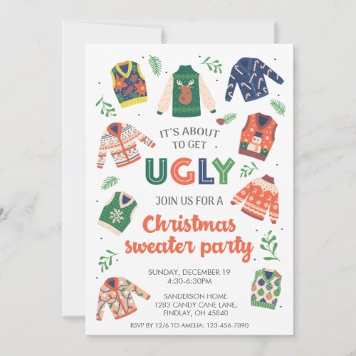 Its About to Get Ugly Christmas Sweater Party Invitation