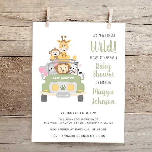 Its About to Get Wild Animal Safari Baby Shower Invitation