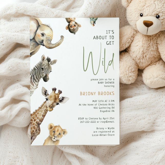 "It's About To Get Wild" Jungle Safari Baby Shower Invitation (Creator Uploaded)