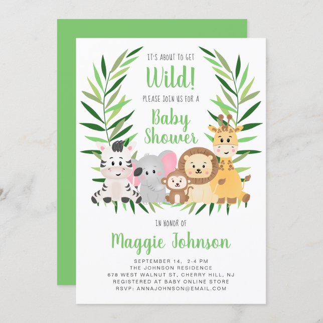 It's About to Get Wild Safari Animal Baby Shower Invitation (Front/Back)