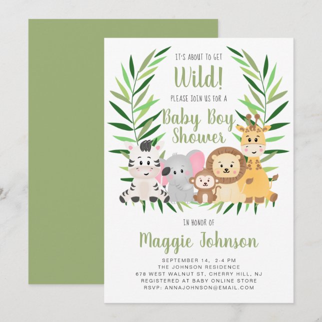 It's About to Get Wild Safari Baby Boy Safari Invitation (Front/Back)
