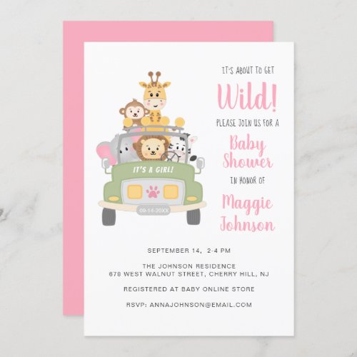 Its About to Get Wild Safari Baby Girl Shower Invitation