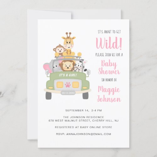 Its About to Get Wild Safari Baby Girl Shower Invitation
