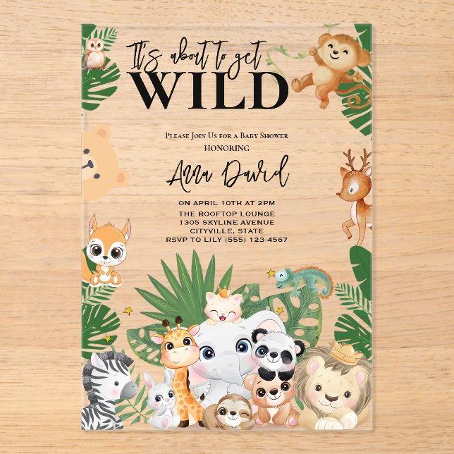 Its About to Get Wild Safari Jungle Baby Shower Acrylic Invitations (Front)