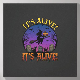 Its Alive Halloween Witch Pumpkin Black Cat Tombst Canvas Photo Tile