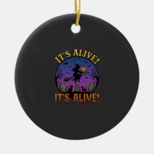 Its Alive Halloween Witch Pumpkin Black Cat Tombst Ceramic Ornament