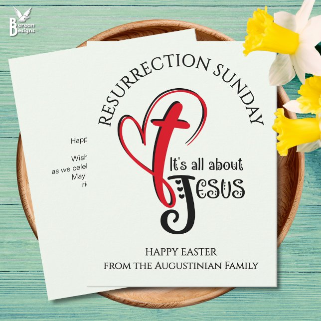 IT'S ALL ABOUT JESUS Christian Easter  Card (Modern HEARTS AND CROSSES greeting card to celebrate Jesus on Resurrection Sunday)