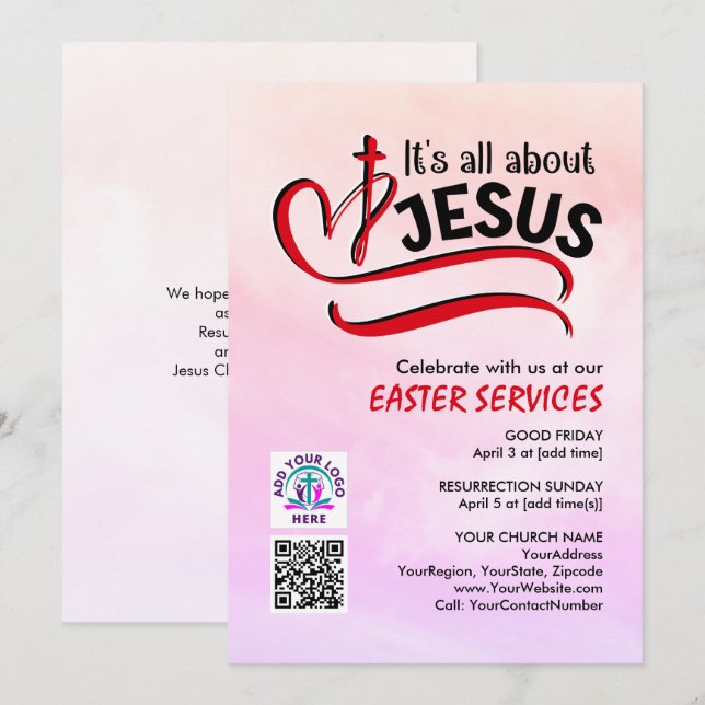 IT'S ALL ABOUT JESUS Logo QR Code Church EASTER Invitation (Front/Back)